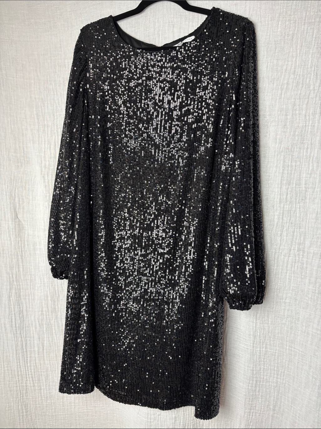 Black Sequin Long Lantern Sleeve Midi Party Dress Size 16